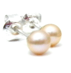 Peach 3.8mm Round Pearl Stud Earrings